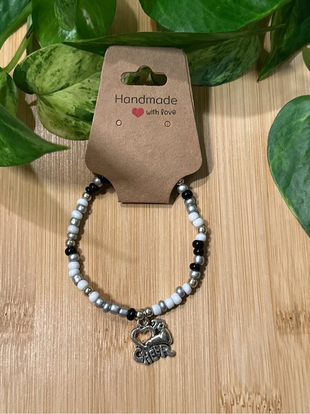 📣✨ Cheer Stretchy Beaded Bracelet | Handmade | Silver Cheer Dangle Charm 📣
